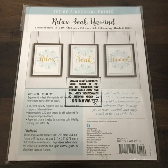 Set of 3 Relax Soak Unwind Archival Wall Prints Bathroom Art Decor Relaxation - Picture 6 of 6